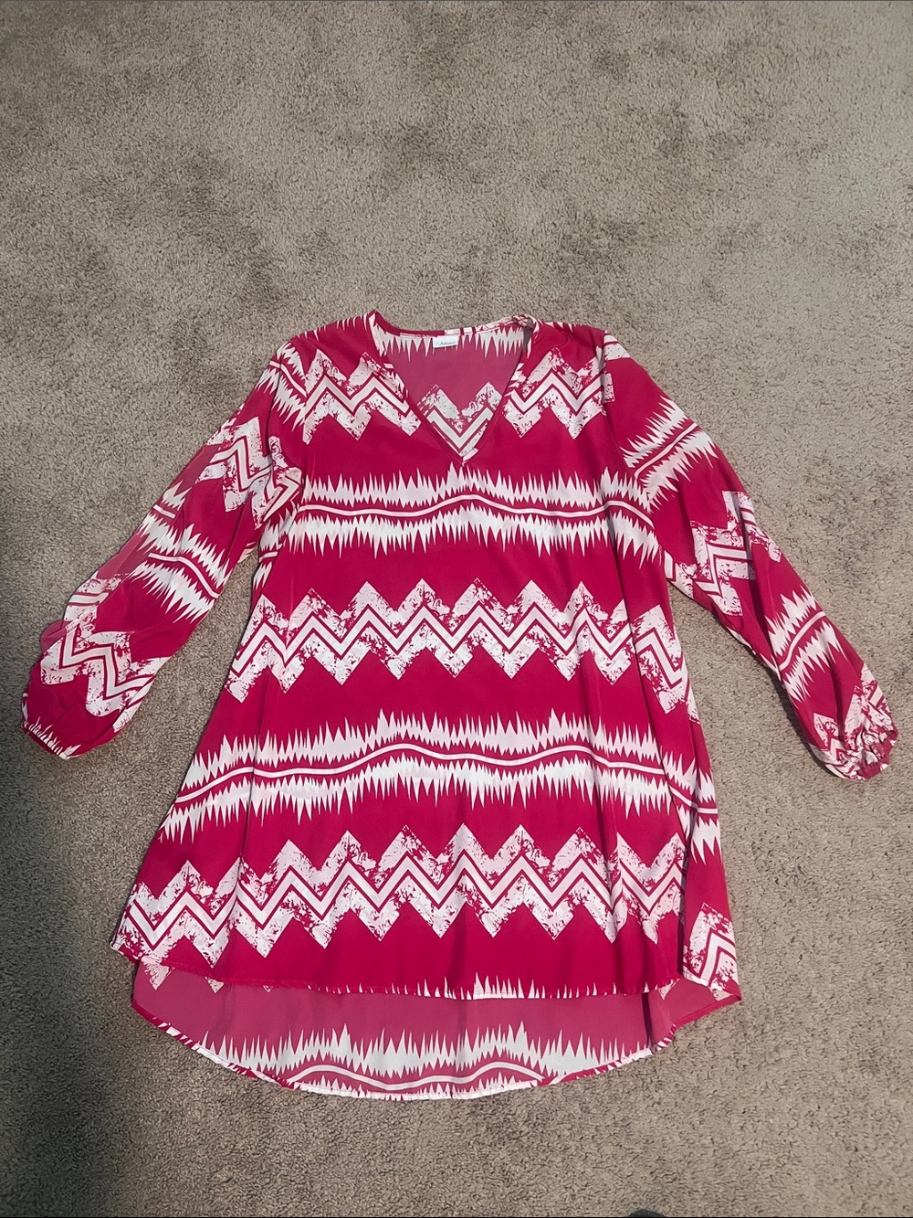 Women's Pink Patterned V-Neck Tunic Top